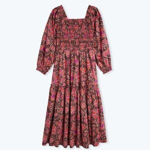 NWT SUMMERSALT  Countryside Poplin Smocked Midi Dress - Vineyard Blooms in Pinot